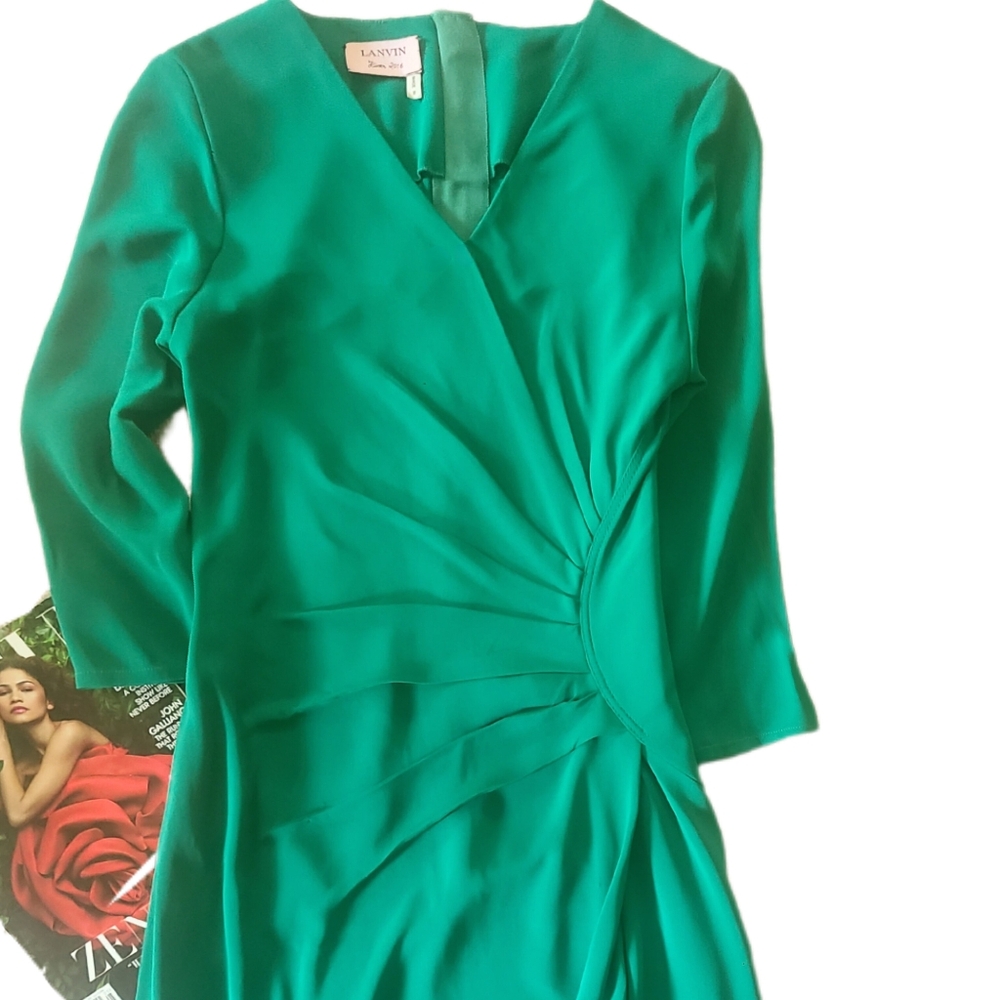 LANVIN Alber Elbaz Flattering Starburst Pleat Assym 3/4 Sleeve Gown 40/US 8 - Picture 4 of 15